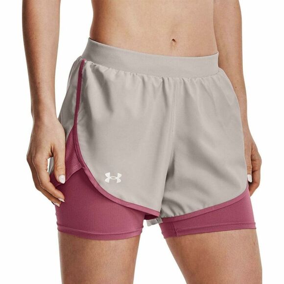 Under Armour 1369768 Women's Sz L Gray/Pink Fly By Elite 2-in-1 Running Shorts - Picture 8 of 9